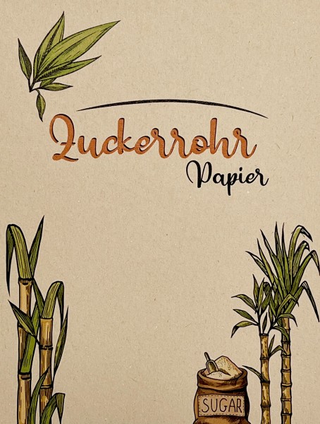 Broschüre aus Zuckerrohrpapier | DIN A6 32-Seiter | bedruckt